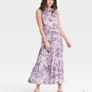 Knox Rose NWT Purple White Tie Dye Tiered Dress XL